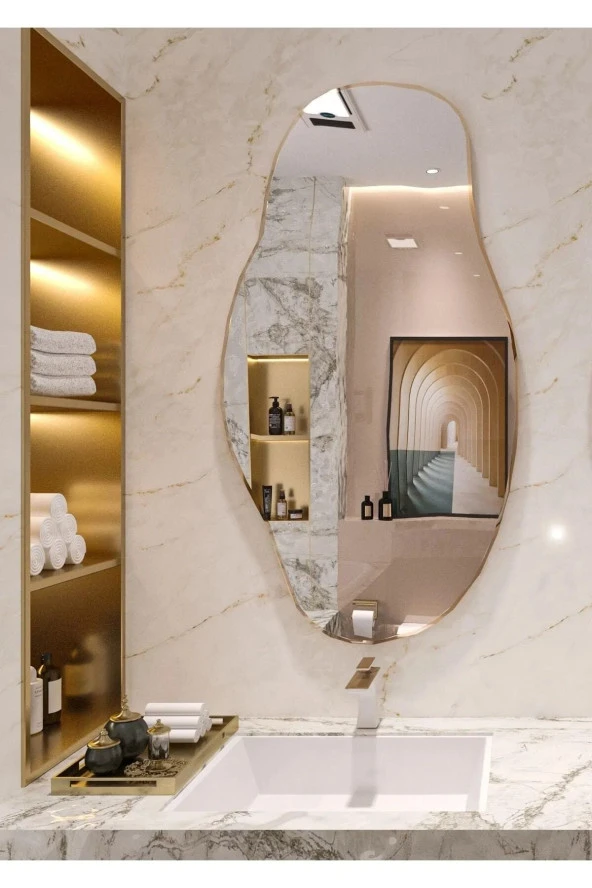 Nysamo Asimetrik 40x70 Dekoratif Ayna, Konsol Aynası, Hol Aynası, Wc Aynası, Dresuar Aynası ürün görseli 1