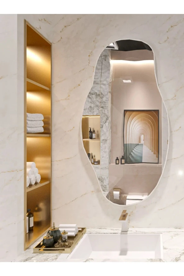 Nysamo Asimetrik 40x70 Dekoratif Ayna, Konsol Aynası, Hol Aynası, Wc Aynası, Dresuar Aynası ürün görseli 1