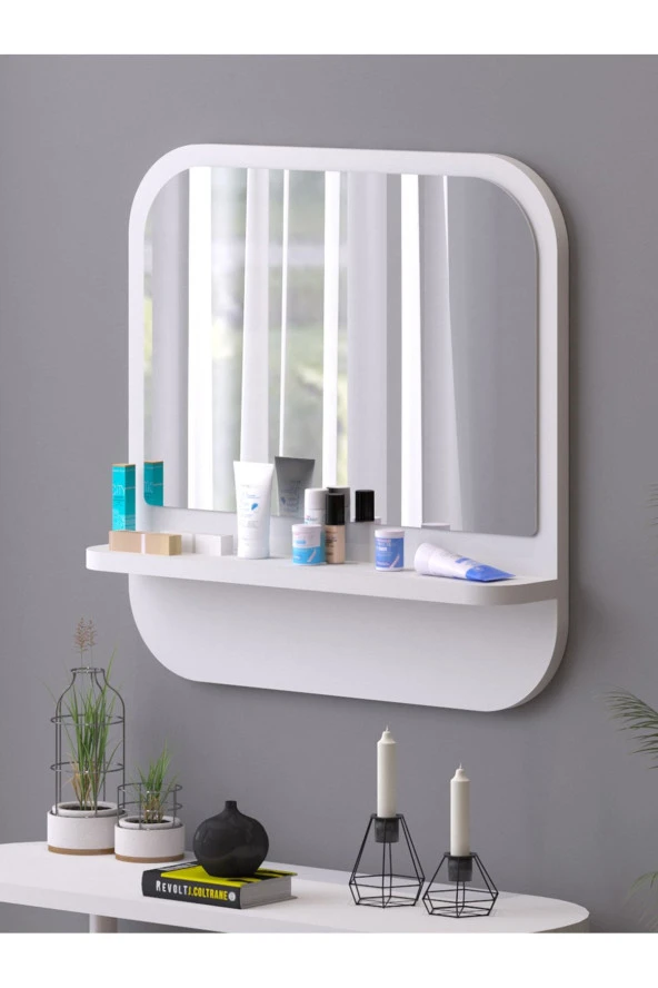 Nysamo Raflı Kare 45 cm Koridor Dresuar Konsol Duvar Salon Banyo Ofis Çocuk Yatak Oda raflı Aynası ürün görseli 1
