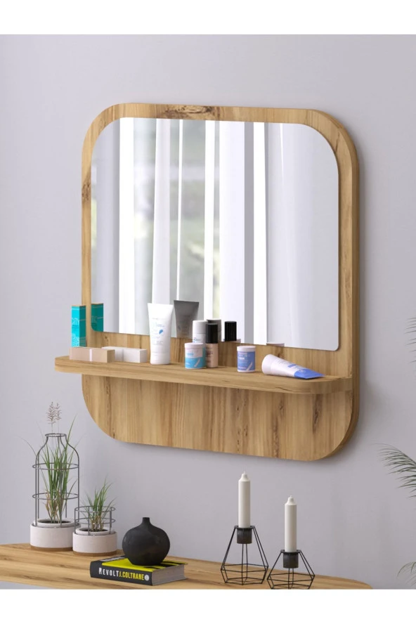 Nysamo Raflı Kare 45 cm Koridor Dresuar Konsol Duvar Salon Banyo Ofis Çocuk Yatak Oda raflı Aynası ürün görseli 1