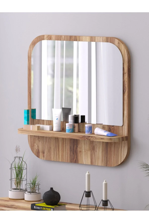 Nysamo Raflı Kare 45 cm Koridor Dresuar Konsol Duvar Salon Banyo Ofis Çocuk Yatak Oda raflı Aynası ürün görseli 1