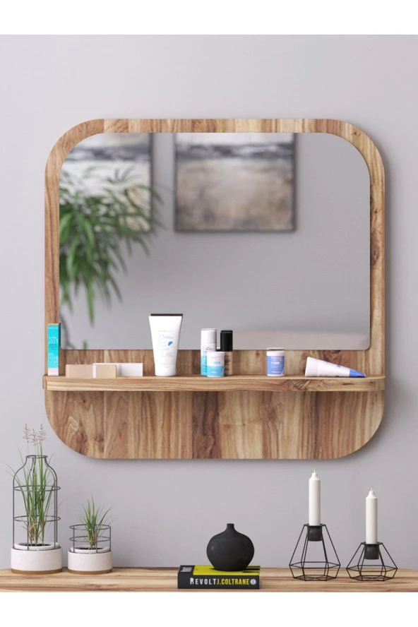 Nysamo Raflı Kare 58 cm Koridor Dresuar Konsol Duvar Salon Banyo Ofis Çocuk Yatak Oda raflı Aynası ürün görseli 1