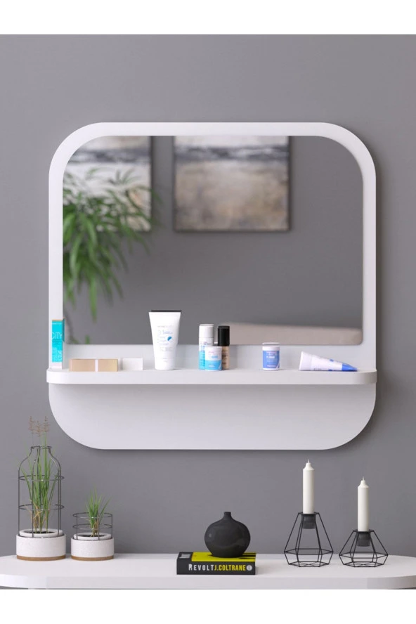 Nysamo Raflı Kare 58 cm Koridor Dresuar Konsol Duvar Salon Banyo Ofis Çocuk Yatak Oda raflı Aynası ürün görseli 1