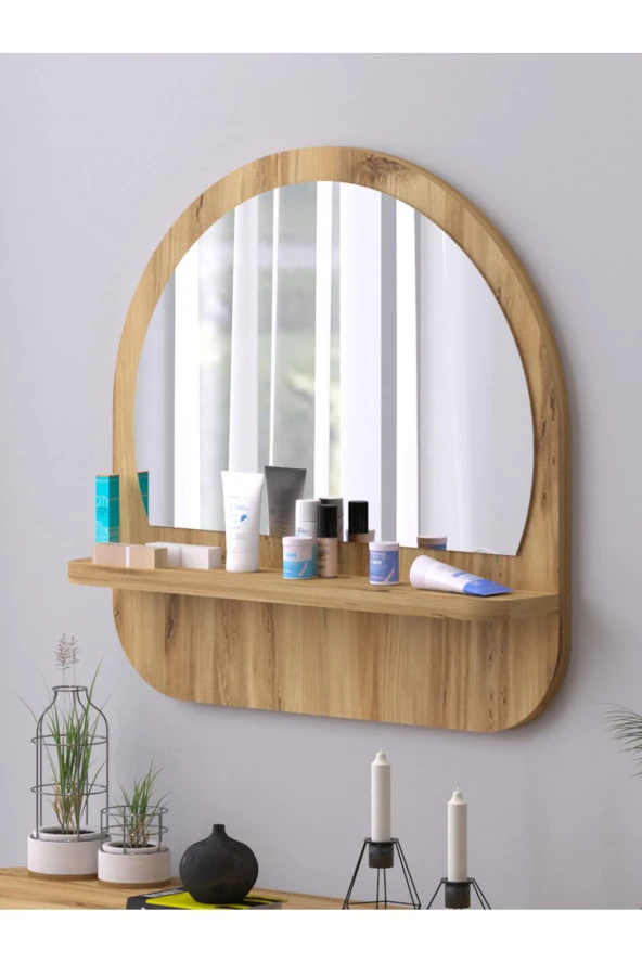 Nysamo Raflı Oval 58 cm Koridor Dresuar Konsol Duvar Salon Banyo Ofis Çocuk Yatak Oda raflı Aynası ürün görseli 1