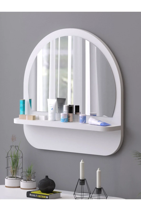 Nysamo Raflı Oval 58 cm Koridor Dresuar Konsol Duvar Salon Banyo Ofis Çocuk Yatak Oda raflı Aynası ürün görseli 1