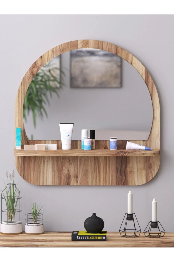 Nysamo Raflı Oval 58 cm Koridor Dresuar Konsol Duvar Salon Banyo Ofis Çocuk Yatak Oda raflı Aynası ürün görseli 1