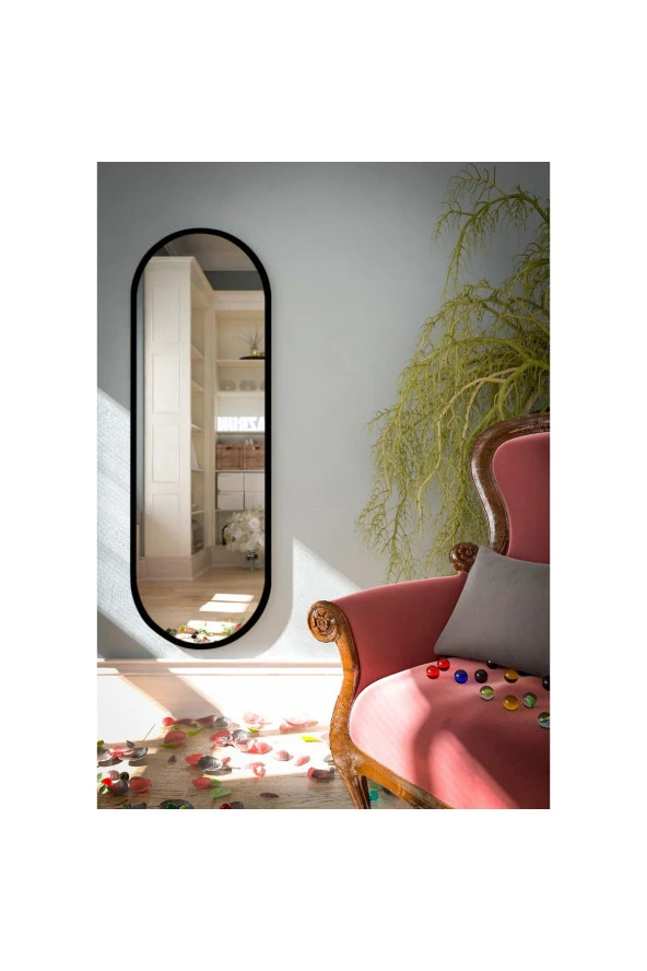 Nysamo Siyah Oval Dekoratif Boy Duvar Aynası 50x150 Cm ürün görseli 1