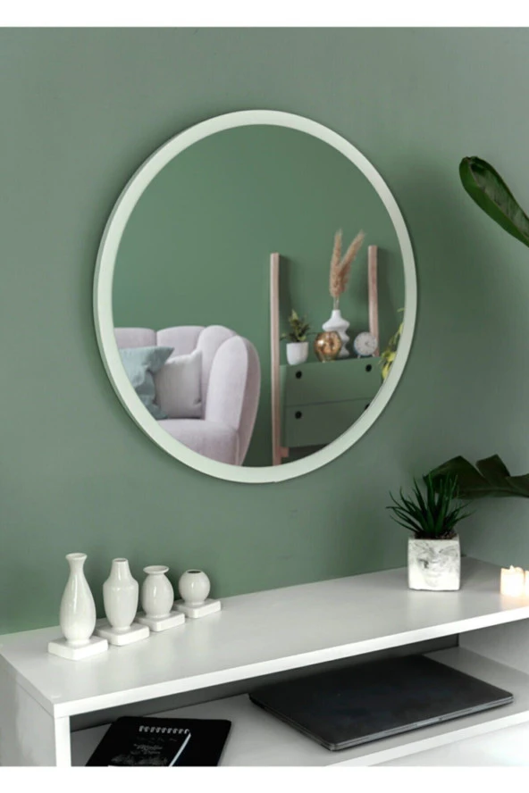 Nysamo Tarz Design 45 Cm Beyaz Dekoratif Yuvarlak Antre Hol Koridor Salon Banyo Wc Ofis Aynası ürün görseli 1