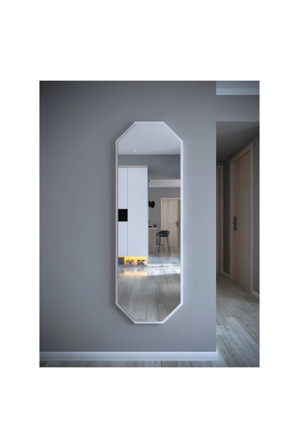 Nysamo Tarz Design Beyaz Sekizgen Dekoratif Boy Aynası 150x50cm ürün görseli 1