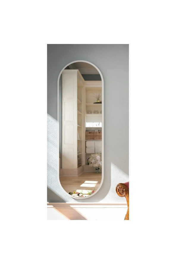 Nysamo Tarz Design Beyaz Oval Dekoratif Boy Aynası 50x150 Cm ürün görseli 1