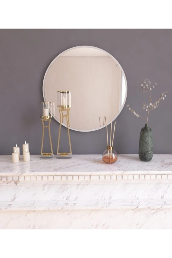 Nysamo Tarz Design 45 Cm Beyaz Dekoratif Yuvarlak Antre Hol Koridor Salon Banyo Wc Ofis Aynası ürün görseli 1