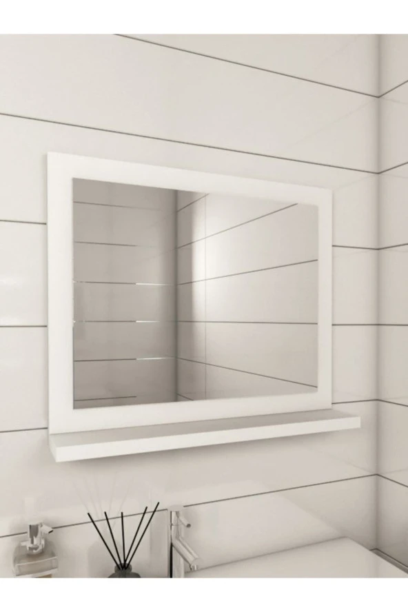 TETTO ELAGANTE Dresuar,60x45 Beyaz Raflı Banyo Aynası ürün görseli 1