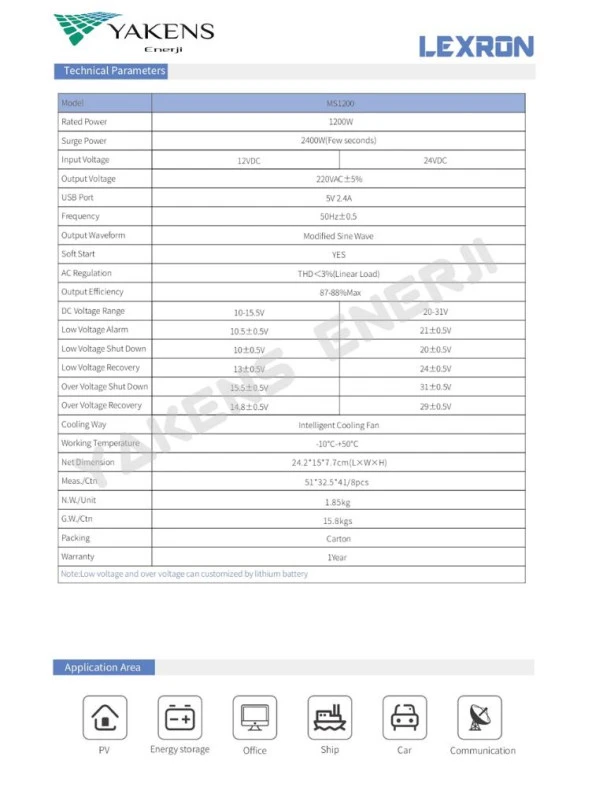 1200 Watt 12V Modifiye Sinüs İnverter Lexron - Resim 3