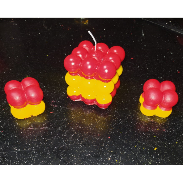 Taraftar Renkli Bubble Kokulu Mum 3 lü Set Sarı-Kırmızı ürün görseli 1
