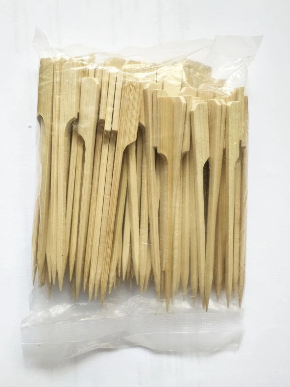 Ahşap Yassı Tutamaklı Saplı Çöp Şiş - Boy : 12 Cm. - 100 Adetlik 1 Paket ürün görseli 1