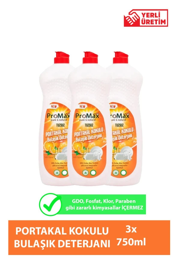 LAZERPROMAX  %100 Yerli Sıvı Bulaşık Detarjanı Portakal Kokulu 750 ml GDO,FOSFAT,KLOR,TUZ,PARABEN İÇERMEZ 3Adet ürün görseli 1