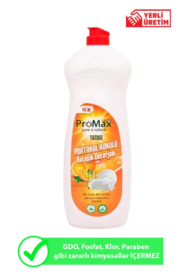 LAZERPROMAX %100 Yerli Sıvı Bulaşık Detarjanı Portakal Kokulu 750 ml GDO, FOSFAT, KLOR, TUZ, PARABEN İÇERMEZ ürün görseli 1