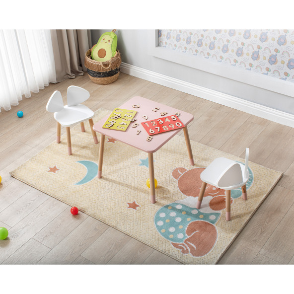 Buzkids Çocuk Masası Oyun Etkinlik Masası Pembe Beyaz Tavşan - Ayna Hediye ürün görseli 1
