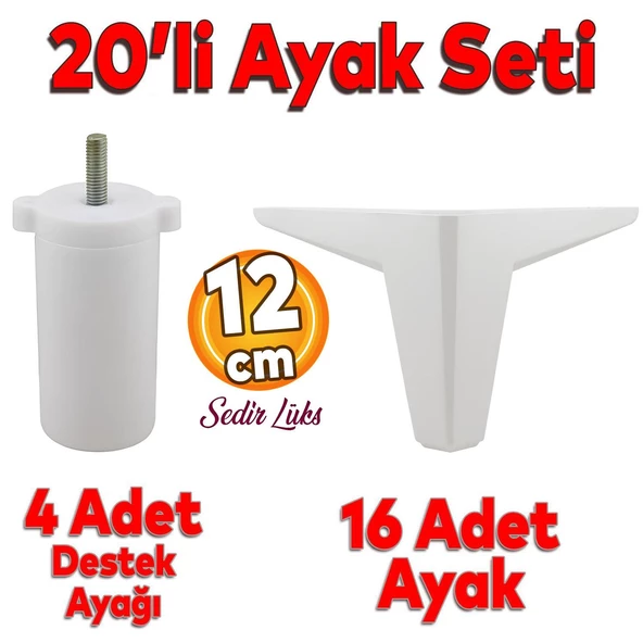 20'li Set Sedir Lüks Mobilya Kanepe Koltuk TV Ünitesi Yükseltici Destek Ayağı Ayakları 12 cm Beyaz ürün görseli 1