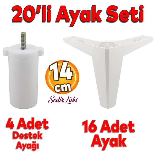 20'li Set Sedir Lüks Mobilya Kanepe Koltuk TV Ünitesi Yükseltici Destek Ayağı Ayakları 14 cm Beyaz ürün görseli 1