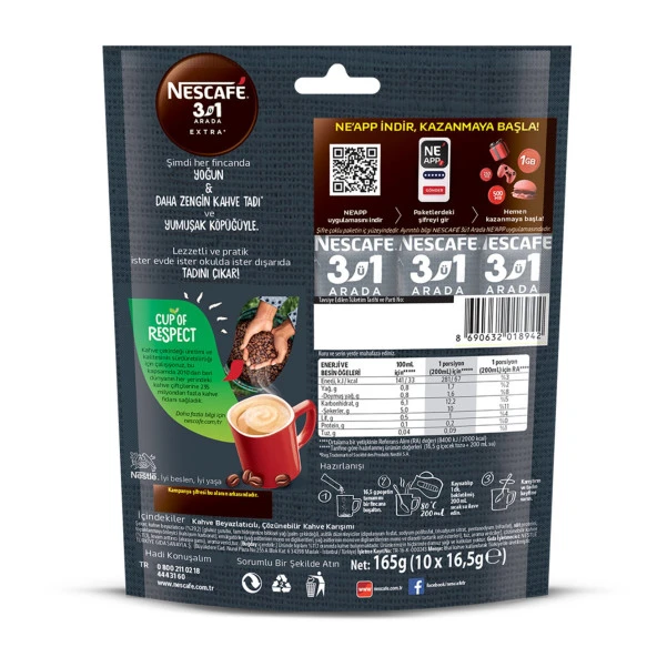 Nescafe 3'ü 1 Arada Extra Kahve 16,5 gr 40 Adet - Resim 2