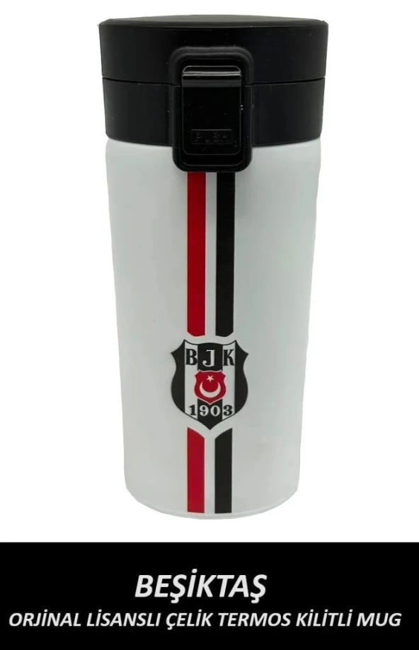 Beşiktaş Orjinal Lisanslı Çelik Termos Kilitli Mug 400 ml (Beyaz) ürün görseli 1