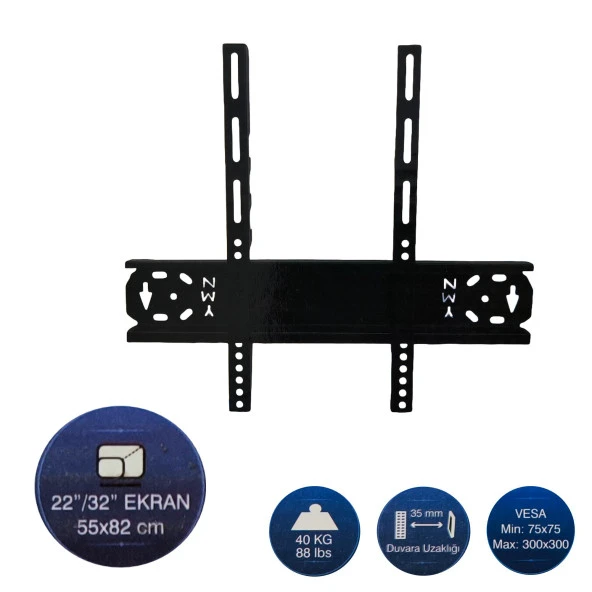 Hedyex 22" - 32" Tv Duvar Askı Aparatı Kilitli YMN-2232 ürün görseli 1