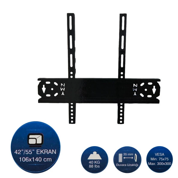 Hedyex 42" - 55" Tv Duvar Askı Aparatı Kilitli YMN-4255 ürün görseli 1