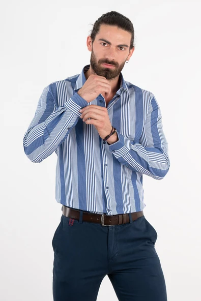 ECER ÇİZGİLİ REGULAR FİT GÖMLEK ürün görseli 1