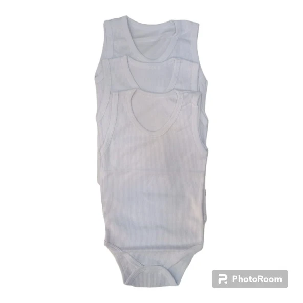 Bebek Basic Ribana Bisiklet Yaka Fitilli 3lü Atlet Body beyaz ürün görseli 1