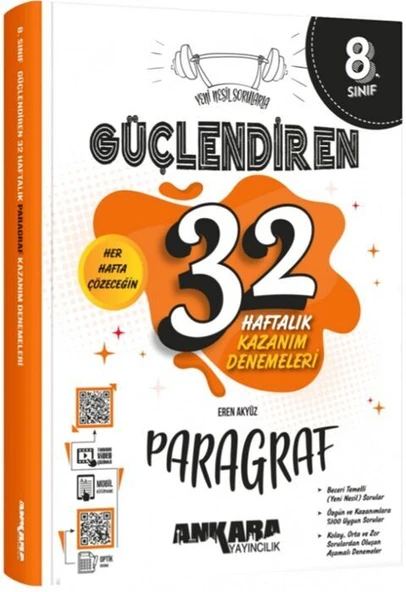 Ankara Yayıncılık 8. Sınıf Paragraf Güçlendiren 32 Haftalık Kazanım Denemeleri ürün görseli 1