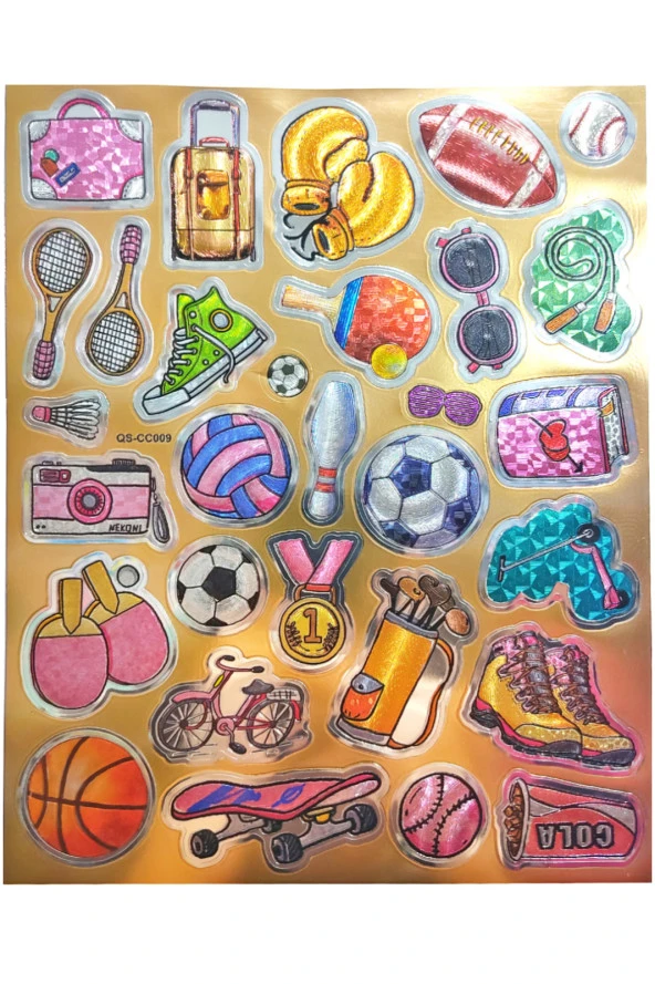 Metalik Sticker Stiker Defter Planlayıcı Etiket (QS009)-25x20 cm- Spor Top Raket ürün görseli 1