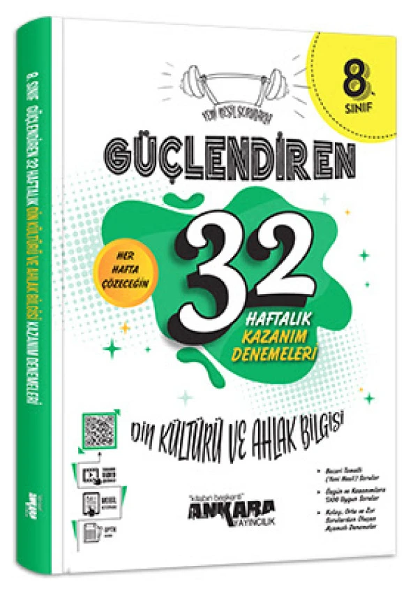 Ankara Yayıncılık 8. Sınıf Din Kültürü ve Ahlak Bilgisi Güçlendiren 32 Haftalık Kazanım Denemeleri ürün görseli 1