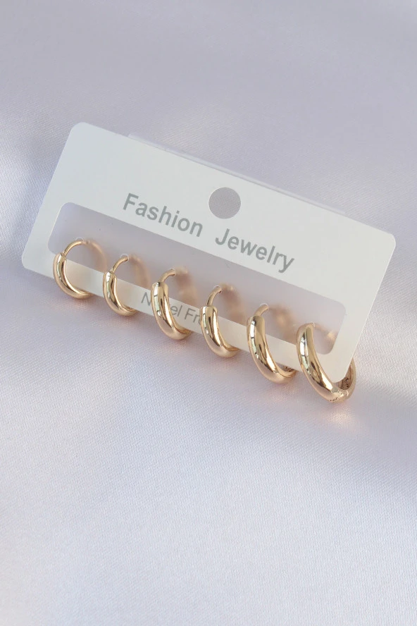 Pirinç Gold Renk Oval Küpe Seti - EBJ240601W24777 ürün görseli 1
