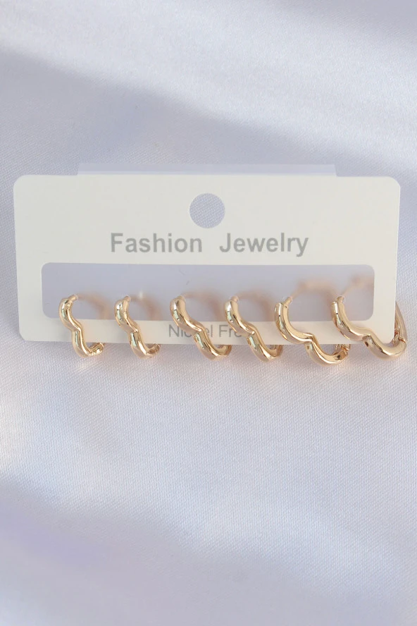 Pirinç Gold Renk Kalp Model Küpe Seti - EBJ240601W24767 ürün görseli 1