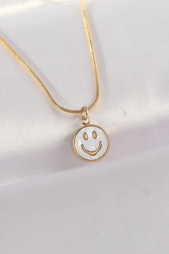 316L Çelik Zincir Altın Renk Mermer Desenli Minimal Smile Kolye - EBJ240601W24648 ürün görseli 1