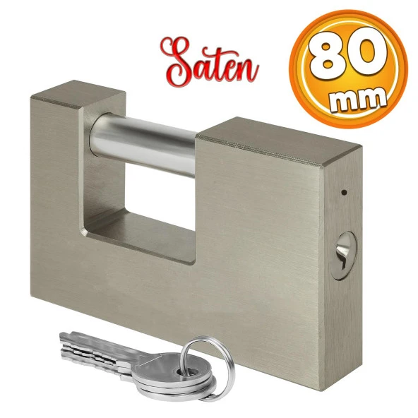 Kepenk İşyeri Kapısı Kilidi Yassı Kayar Milli Saten Asma Kilit Kapı Emniyet 80 mm 3 Anahtarlı Metal ürün görseli 1