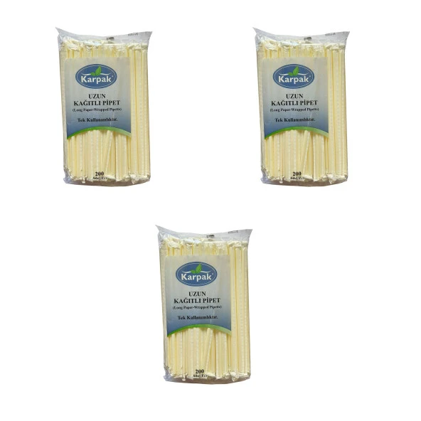 Kağıtlı Sargılı Beyaz Tek Kullanımlık Düz Pipet Kamış 23 Cm. - 200 Adetlik 3 Paket ürün görseli 1