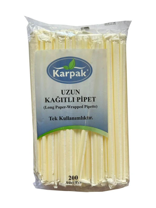 Kağıtlı Sargılı Beyaz Tek Kullanımlık Düz Pipet Kamış 23 Cm. - 200 Adetlik 1 Paket ürün görseli 1