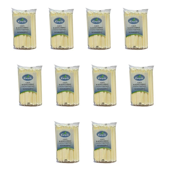 Kağıtlı Sargılı Beyaz Tek Kullanımlık Düz Pipet Kamış 23 Cm. - 200 Adetlik 10 Paket ürün görseli 1
