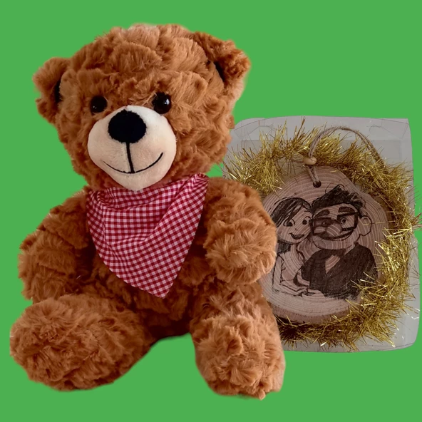 Peluş Ayıcık ve Sevgili Temalı Ahşap Hediyelik ürün görseli 1