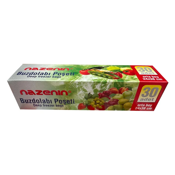 Nazenin Düz Kilitsiz Şeffaf Orta Boy Buzdolabı Yemek Gıda Poşeti Torbası- 24x38 Cm. - 30'lu Paket ürün görseli 1