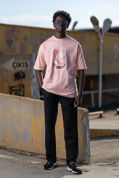 Bisiklet Yaka %100 Pamuklu Önü Baskılı Oversize (Geniş Model) T-shirt ürün görseli 1