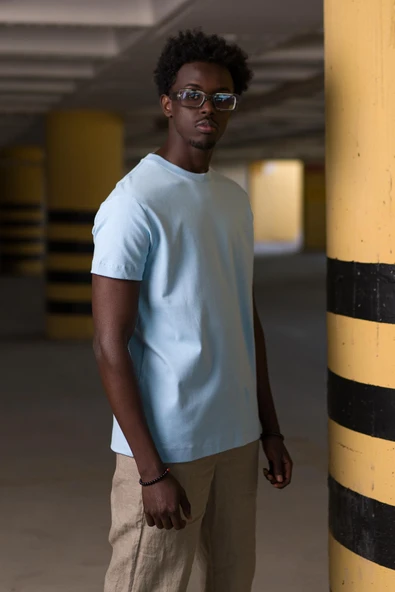 Bisiklet Yaka %100 Pamuklu Basic Oversize (Geniş Model) T-shirt - Resim 12
