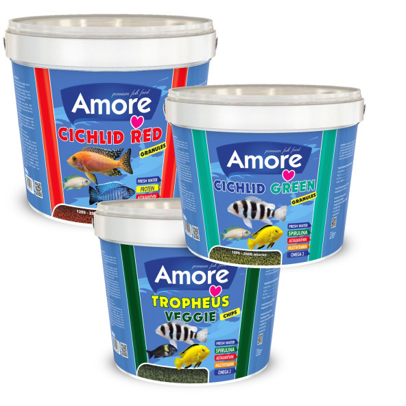 Amore Tropheus Veggie + Cichlid Green + Cichlid Red 3kg Kova Balık Yemi ürün görseli 1