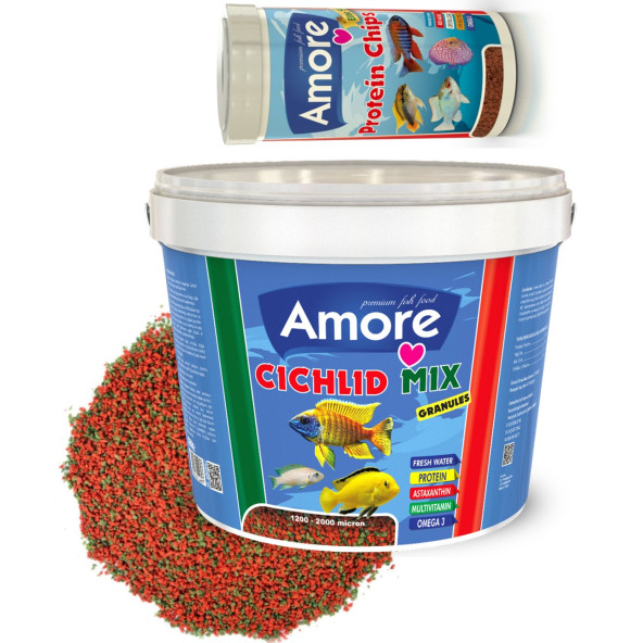 Amore Cichlid Mix 3 Kg Kova + Protein Pro Chips 250ml Kutu Akvaryum Balık Yemi ürün görseli 1