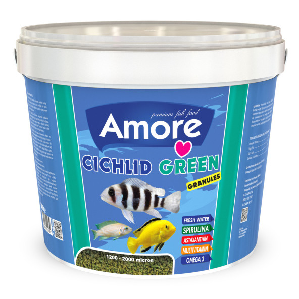 Amore Cichlid Green Granules 3 Kg Malawi Amerikan Tanganyika Ciklet Bitkisel Kova Balık Yemi ürün görseli 1