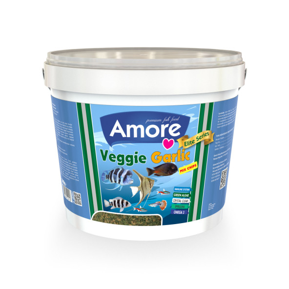 Amore Veggie Garlic Pro Chips 2400g Algae Clear Immune Protect Crisps Kova Akvaryum Balık Yemi ürün görseli 1