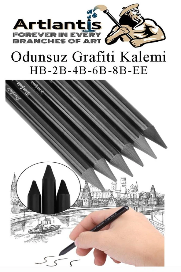 Odunsuz Grafiti Kalemi 6 lı 1 Paket Odunsuz Kömür Kalemi Füzen Kalemi Çizim Kalemi Eskiz ve Karakalem Kalemi ürün görseli 1