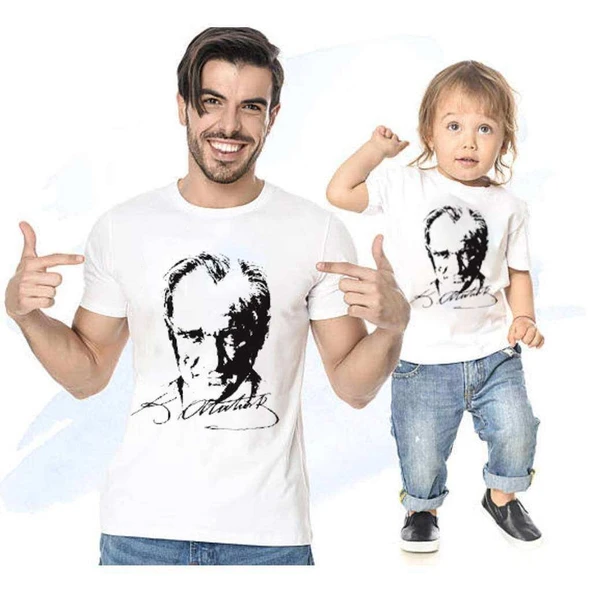 Atatürk Baba Oğul Kız Tişört (TEKLİ ÜRÜNDÜR KOMBİN YAPMAK İÇİN 2 ADET SEPETE EKLEYİNİZ) ürün görseli 1